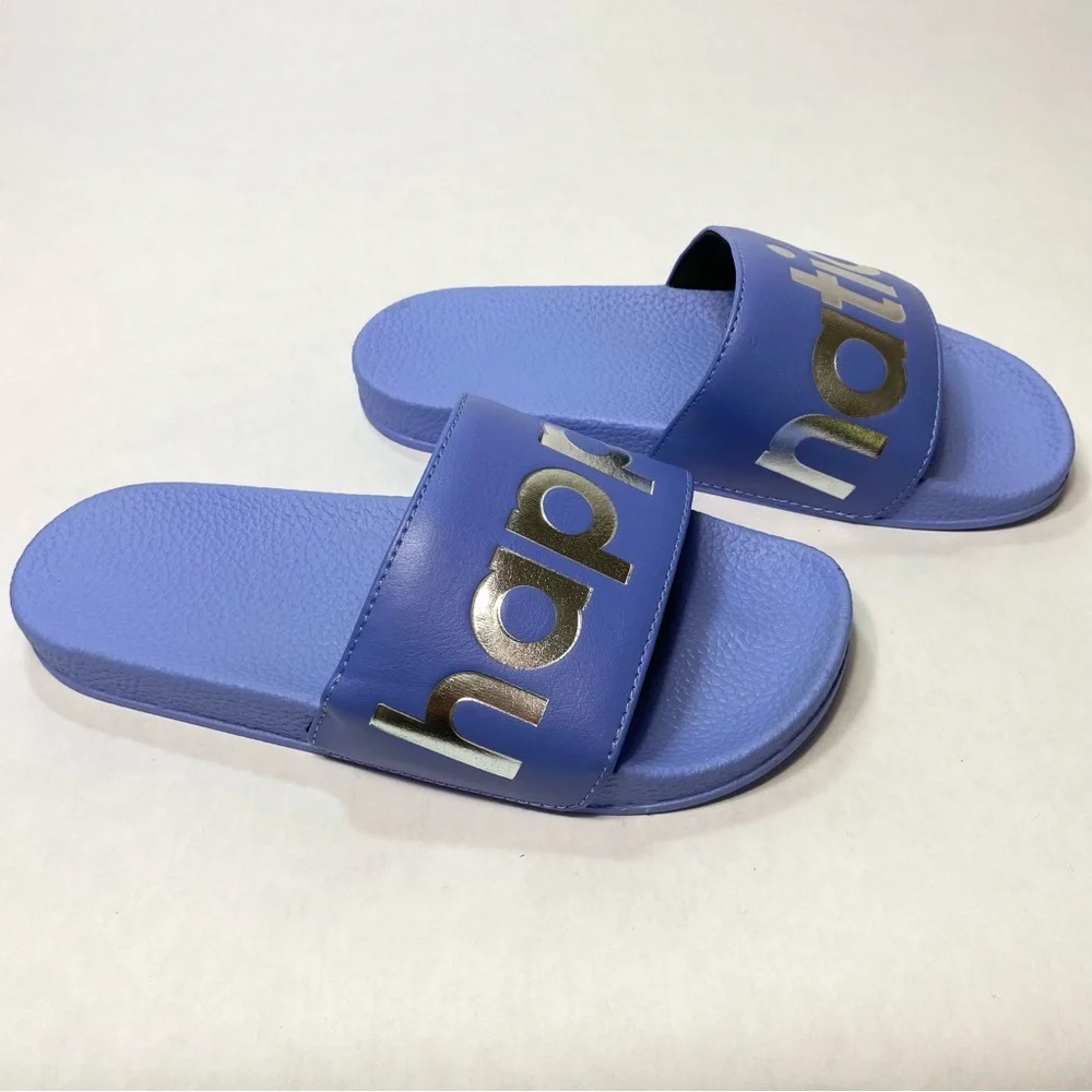 Happy Nation Purple Silver Kids Slide Slip-On Summer Sandal, Large (big kid)